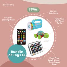 Gambar Bundle Of toys 13 : elc little learning phone, elc my first torch, fisher price laugh & learn smart stages tablet, fisher price pull along turtle