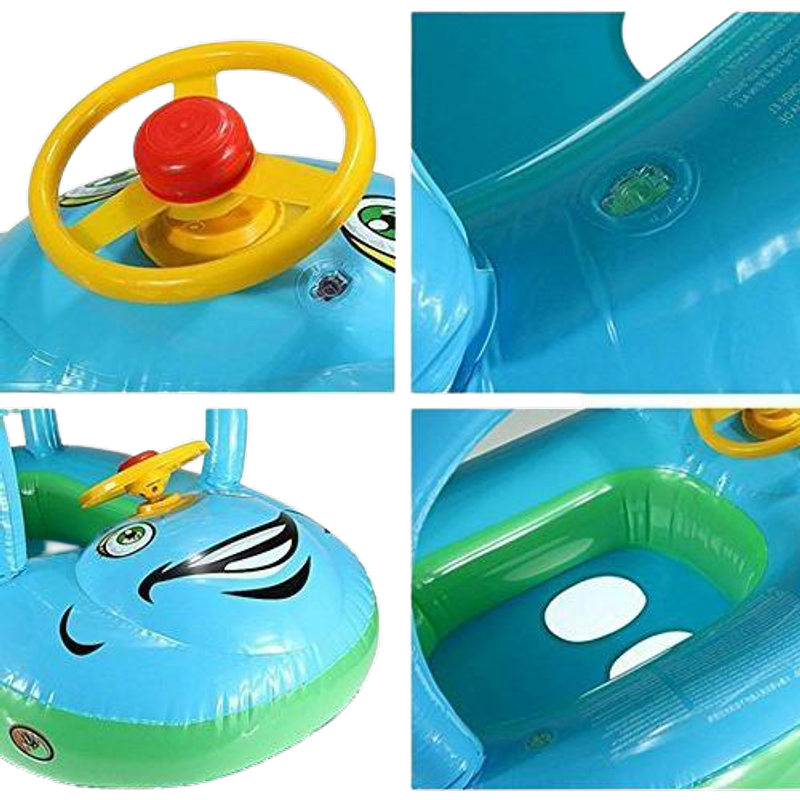 A.B Crew Cartoon Car Swim Float Seat Boat Pool Ring Seat with Sunshade & Canopy for Kids Baby Infant 