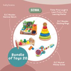 Gambar Bundle Of toys 20 : fisher price laugh & learn fruits n fun learning market, elc musical melody guitar, elc wooden stacking rings, & elc wooden hammer bench