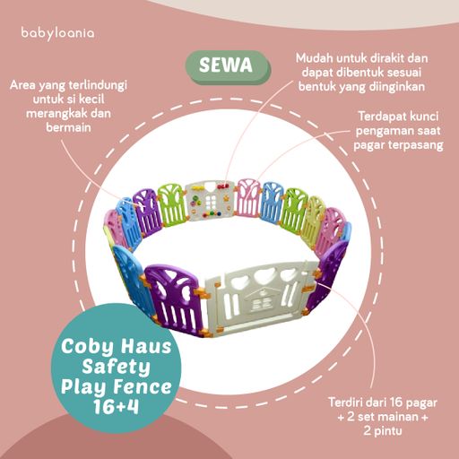 Sewa Coby Haus - Safety Play Fence 16 + 4  Babyloania - Sewa Perlengkapan  & Mainan Bayi dan Anak