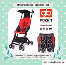 Gambar Gb pockit merah Stroller lipat cabin size + travel bag