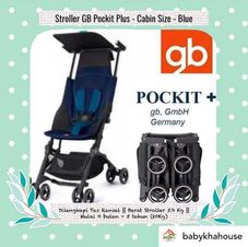 Gambar Gb pockit plus biru Stroller lipat cabin size + recline + travel bag