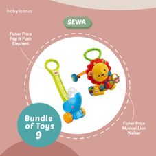 Gambar Bundle Of toys 9 : fisher price musical lion walker & fisher price pop n push elephant