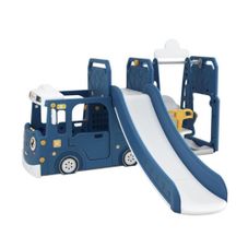 Gambar Happy play tayo  Bus slide swing 3in1 – blue